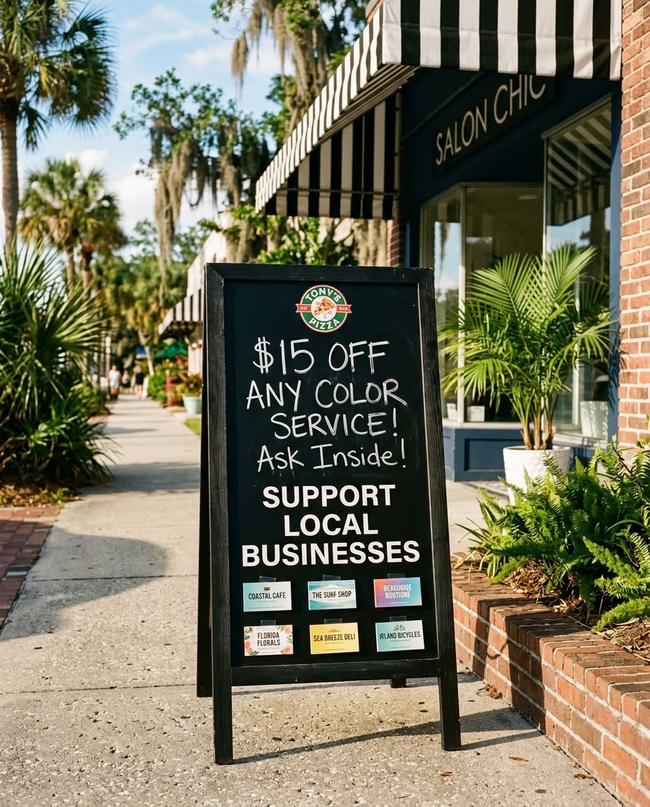 Community Board concept preview installed outside a salon